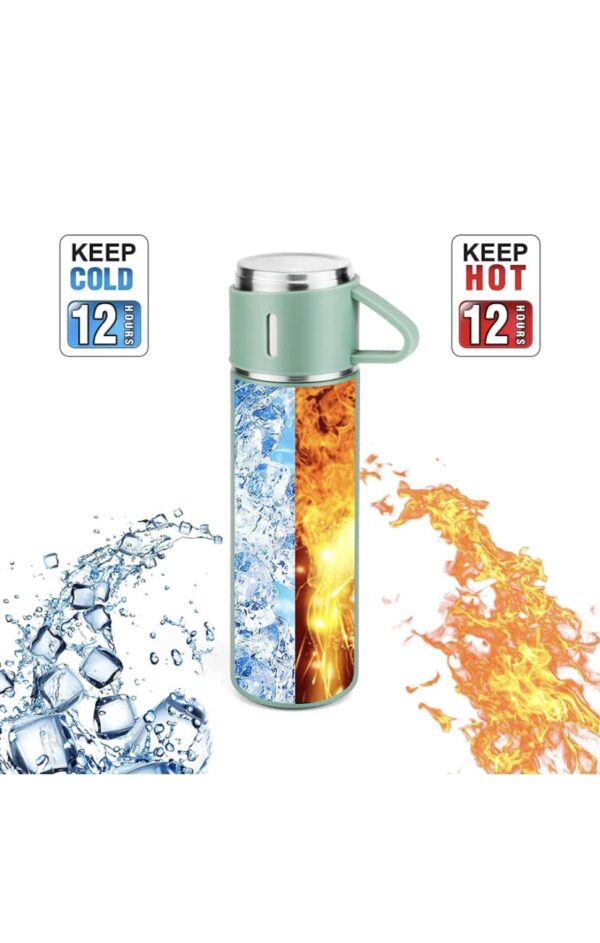 Radiksa Double Wall Stainless Steel Thermo 500ml Vacuum Insulated Bottle Water Flask Gift Set with Two Cups Hot & Cold | Assorted Color | Diwali Gifts for Employees | Corporate Gift Items
