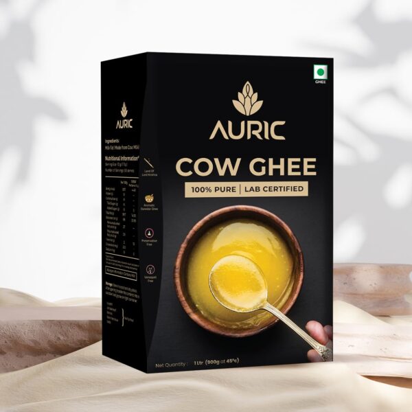 Auric Lab Certified Cow Ghee 1L - 100% Pure and Natural - Desi Ghee - Highly Nutritious - Helps Keep Your Heart Healthy - Boost Immunity & Energy