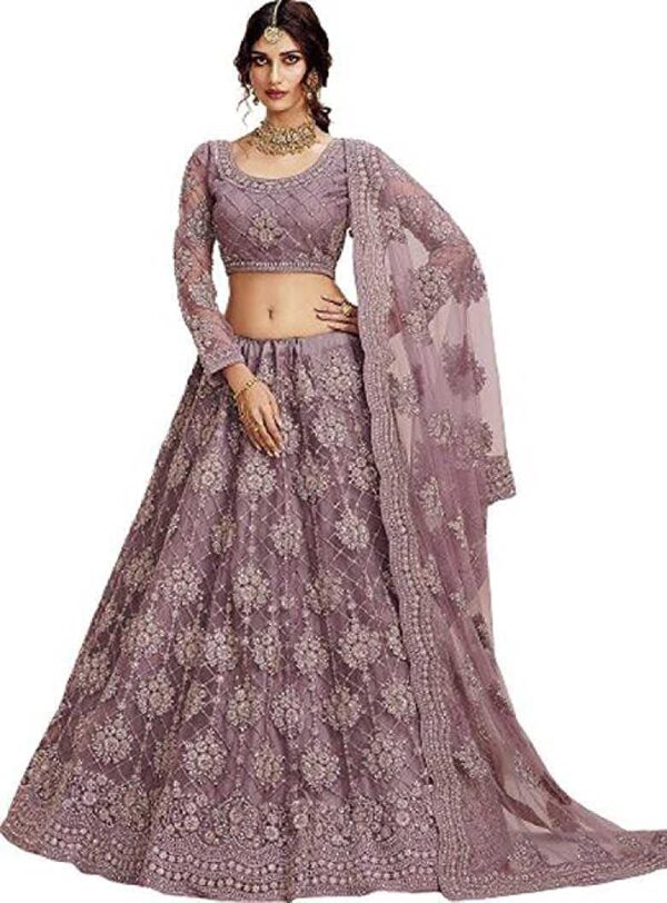 Monrav Women`s Net Embroidered Semi Stitched lehenga Choli