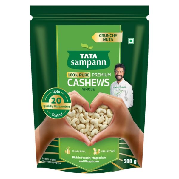 Tata Sampann Pure Cashews Whole, Kaju, 500g, Nutritious & Delicious, Premium Kaju nuts, Rich in Protein, Magnesium & Phosphorus, Deluxe Size & Crunchy Nuts