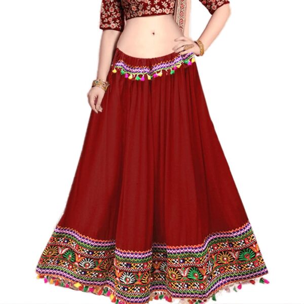 DIAMO Kutchi Embroidered Border Ethnic Gujarati Style Cotton Rayon Long Skirt/Chaniya