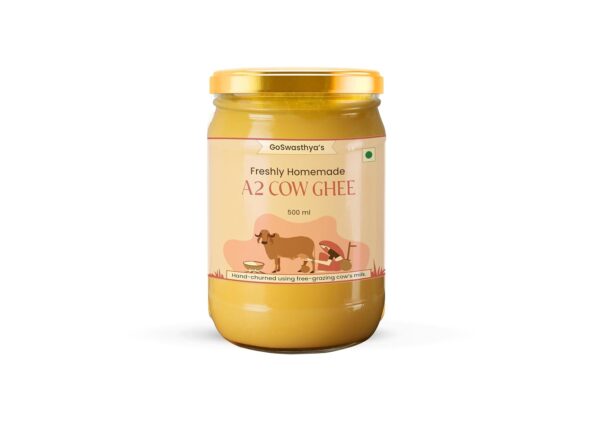 GOSWASTHYA A2 Cow Desi Ghee|Curd-Churned| 100% Natural Ghee | Made with Bilona method |Traditional Ghee | Glass Jar (500ml)