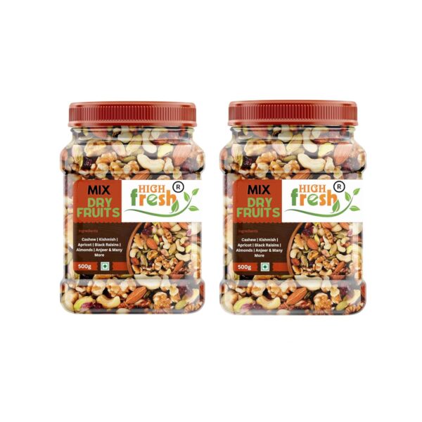 HighFresh 100% Natural and Premium Healthy Mix Dry Fruits and Nuts 1000 GM (500g pack of 2)| Healthy for Every Occasion Dry Fruits Nuts | Almonds|Cashew|Kishmish|Apricot |Black Raisins|Dried Kiwi