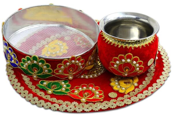 ME & YOU Karwa Chauth Pooja Thali Set for Women | Karwa Chauth Thali Decorated | Thali for Karwa Chauth Poojan (Set of 8)