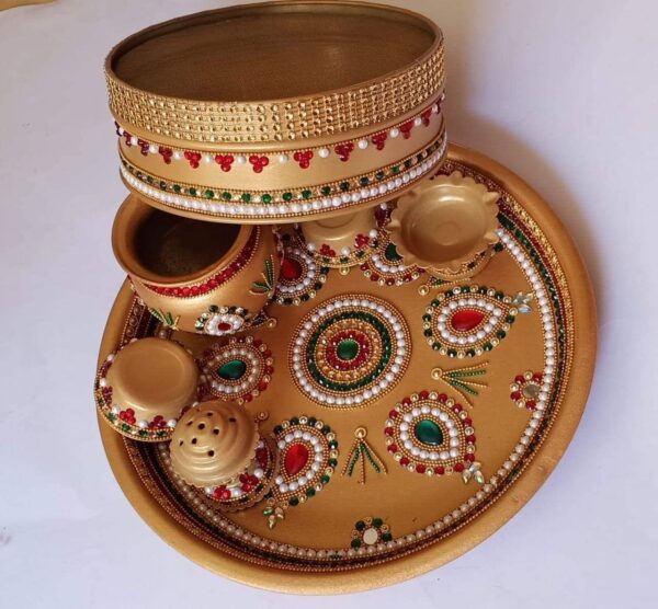 Chanchal Inventions Karwa Chauth Complete Puja 6 Pcs Set - Special Indian Traditional stainless steel
