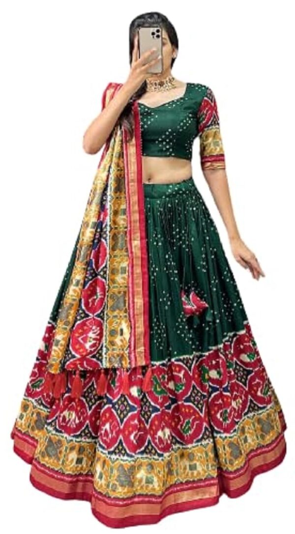 infloura Women\'s And GirlsTussar Silk Fabric With Patola Print With Foil work Speciel Events Chaniya Choli Set For Navratri