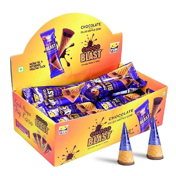 Pure Temptation Chocoblast Waffle Cones [20 Pieces] Sweet Snacks for Kids & Adults - Non-Meltable Chocolate Gift Box - Individually Wrapped Chocolate Filled Waffle Cone for Dessert