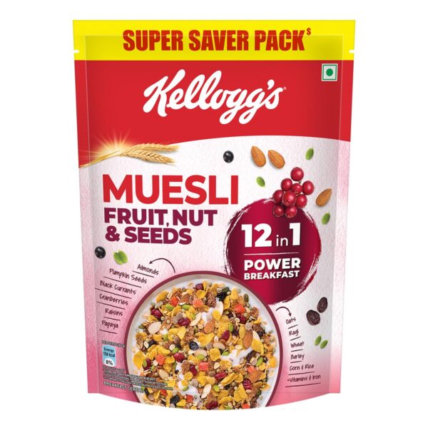 Kellogg\'s Muesli Fruit Nut & Seeds 750G | 12-In-1 Power Breakfast | India\'S No. 1 Muesli | Multigrain Breakfast Cereal
