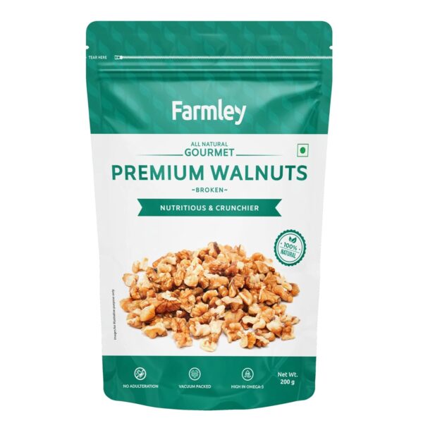 Farmley Walnut Broken Kernels | 200 g | Walnuts Without Shell, Akhrot, Dry Fruits, 100% Natural Akhrot, Rich in Proteins & Antioxidants (Pack Of 1)