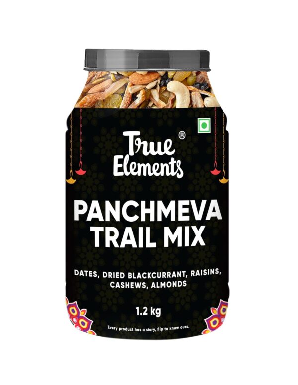 True Elements Mixed Dry Fruits Panchmeva 1.2kg - Fasting Special | Trail Mix | Premium Dry Fruits | Almonds | Cashews | Dates | Raisins | Black Currant | Dry Fruits Mix | Healthy Snacks | Festive Snacking | Prasad for Pooja