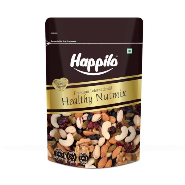 Happilo Premium International Healthy Nutmix 200g, Dried Almonds, Black Raisins, Cashewnuts, Cranberries, Green Raisins, Pistachio Kernels & Walnut Kernels