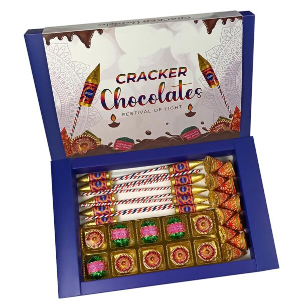 CHOCOLADE HOUSE Diwali Celebration Special Chocolate Pack Premium Crackers Shape Firework Assorted Handmade Chocolates Surprise Diwali Gramsift Box D03, 200 Grams