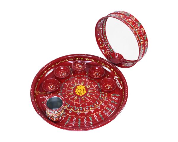 GoldGiftIdeas 12 Inch Achyuth Hand Paint Karva Chauth Thali Set for Pooja, Return Gifts, Pooja Thali Decorative, Pooja Thali Set for Gift, Pooja Items for Home