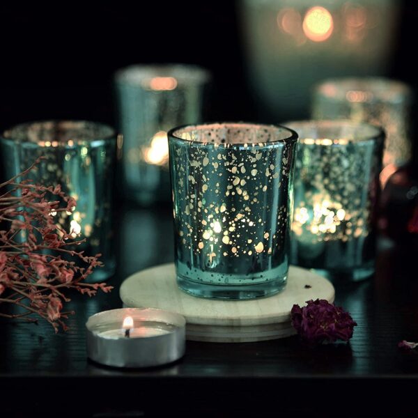 The Purple Tree Silver Mercury Votive Tealight Candle Holders for Diwali Christmas (Pack of 6) Diwali Tealights, Corporate Gifts, Home Decor Gift Item, Diwali Decoration, Christmas tealight