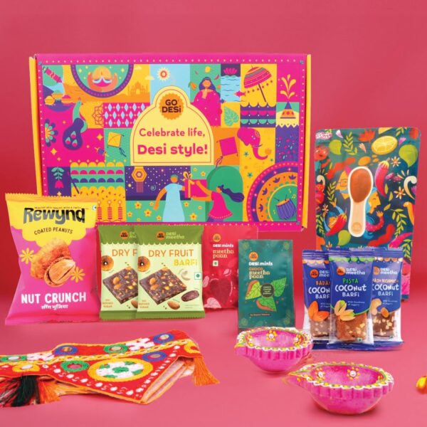 Fun Diwali Gift Hamper, Toran, Diya, Dates & Dry Fruit Barfi, Coated Peanuts, Meetha Paan, Sweets & Snacks, Diwali gifts for family and friends, Diwali gift hampers, Corporate gifts for employees, Home Decor, Diwali Decor