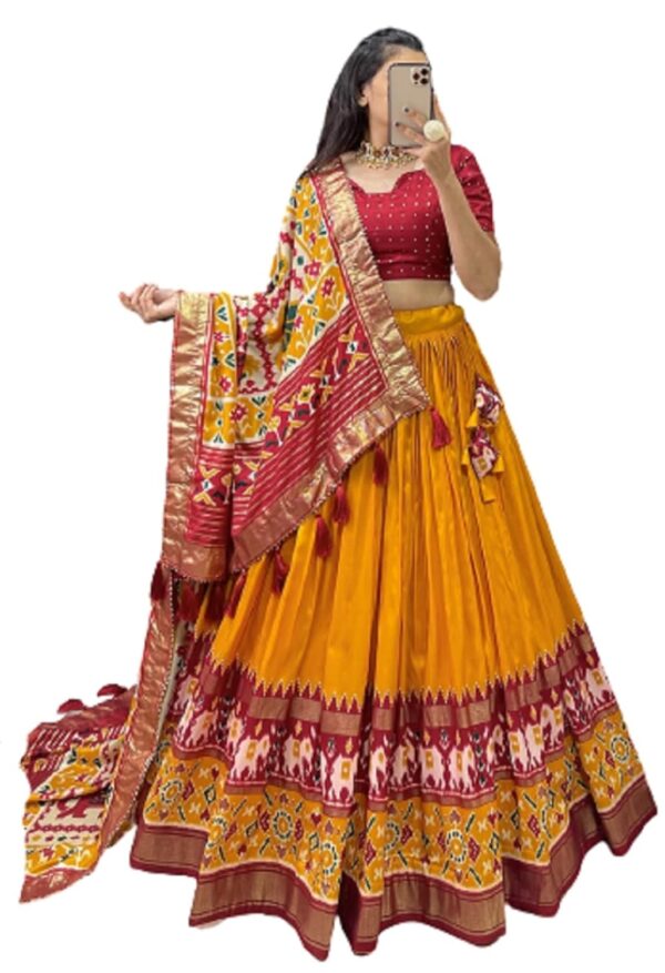 infloura Lehenga Choli For Womens And Girls Heavy Tussar Silk Fabric With Patola Print With Foil work Speciel Events Chaniya Choli Set