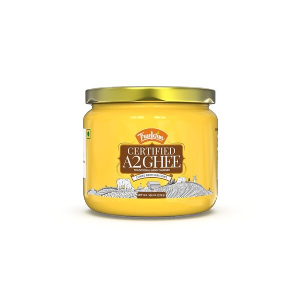 Truefarm Certifed A2 Ghee | Shuddh Desi Ghee | Traditional Hand Churned Vedic Bilona Method | Comes from Grass Fed Gir Cows | Better Digestion | Immunity Booster | Pack of 1 (300ml)