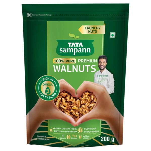 Tata Sampann Pure Walnuts, 200g, Crunchy Nuts, Rich in Dietary Fibre, Protein & Magnesium