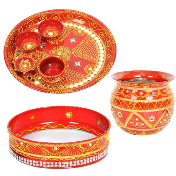 BAISA - Karwa Chauth/karva Chauth 6 pcs. Decorative Pooja Thali Set (Thali Size 11