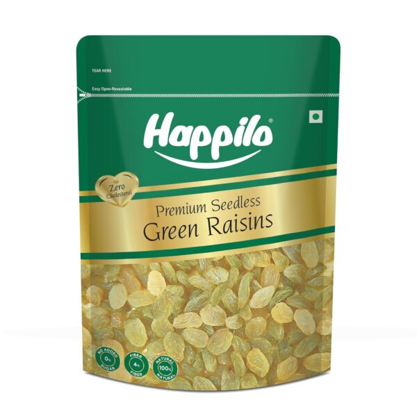 Happilo Premium Seedless Green Raisins 500g Value Pack| Kishmish | Nutritious| Rich in Iron