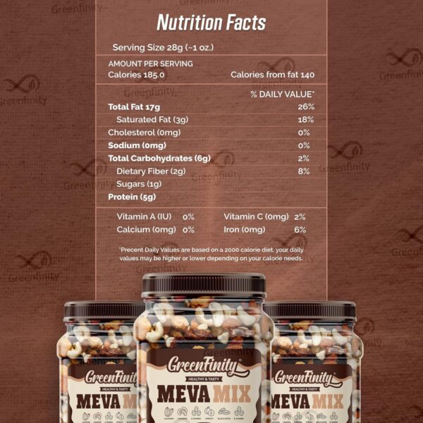 GreenFinity Meva Mix - Premium Nut & Dried Fruit Blend 1kg, Almonds, Cashews, Green Raisins, Black Raisins, Black Dates, Apricots (500g (Pack of 2))