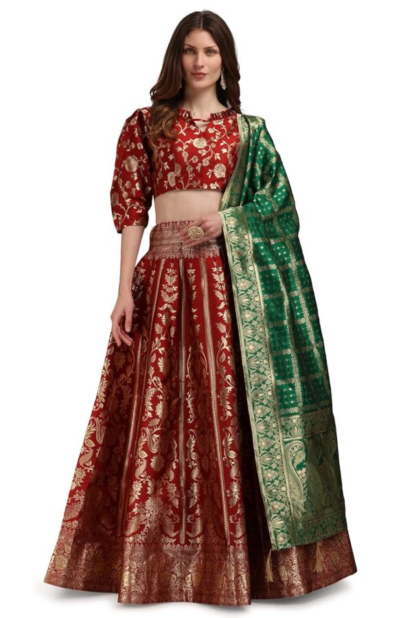 PURVAJA Women\'s Jacquard Semi-Stitched Lehenga choli(Foram)