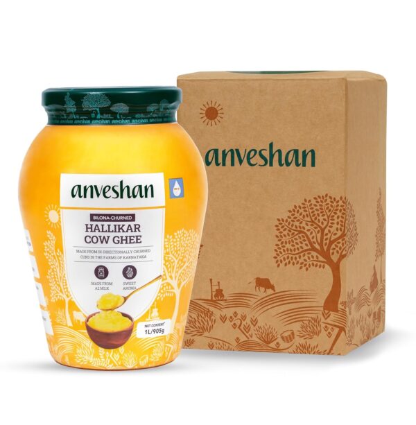 Anveshan A2 Cow Ghee 1L | Glass Jar | Bilona Method | Curd-Churned | Pure, Natural & Healthy | Lab Tested.