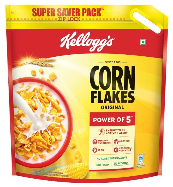 Kellogg\'s Corn Flakes Original 1.2kg | Power of 5: Energy, Protein, Iron, IMMUNO NUTRIENTS, Vitamins B1, B2, B3 & C| Corn Flakes, Breakfast Cereal