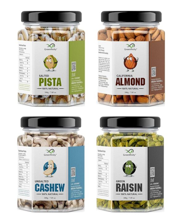 GreenFinity Best Dry Fruits Combo Pack - (200g * 4) 800g (Almonds, Cashews, Pistachios, Raisins) - All Premium. (800 gm)