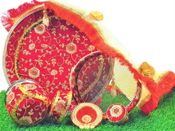 Artonezt Handcrafted Decorated Complete Karwachauth Thali Set Puja Thalis for Karwa Chauth Poojan Diwali Navratri Varalakshmi Lakshmi Ganesh Aarti