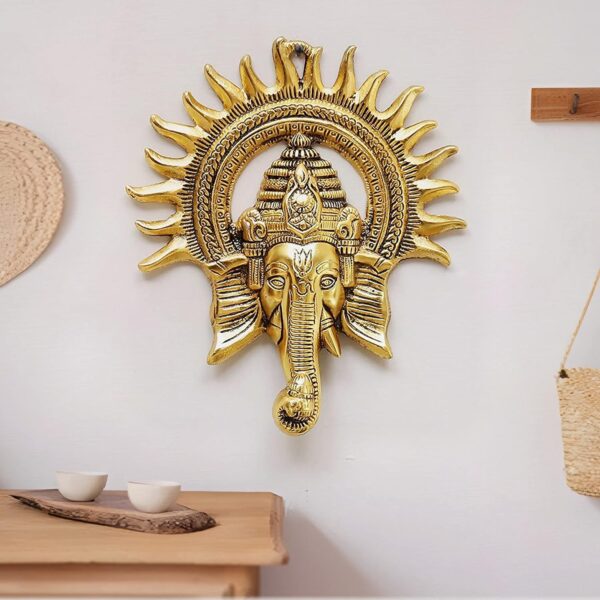 CraftVatika Gift Items Ganesha Sun Decorative Metal Wall Hanging Art Ganpati Ganesh Showpiece,Lucky Feng Shui Wall Decor,Home Decor, Pooja Room Temple & Gift For Family, Housewarming(1 Pcs)
