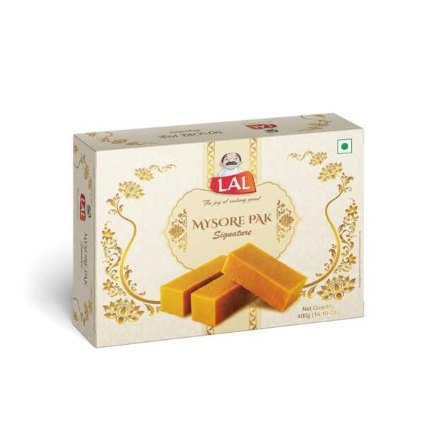 Lal Sweets Special Mysore Pak Signature | Made with Special Cow Desi Ghee | Melts in Mouth | Healthy and Delicious Sweets | Traditional Taste of Mysuru | Premium Box | Indian Mithai - 400gm