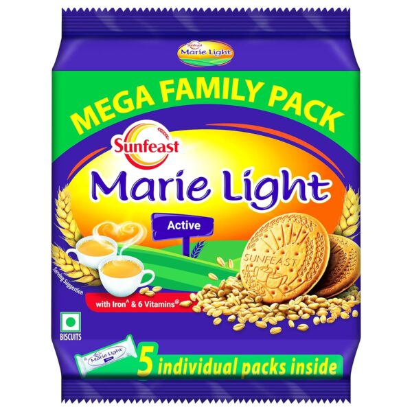 Sunfeast Marie Light Active, Marie Biscuits with Iron and 6 Vitamins, Tea-Time Biscuits Family Pack, 1KG
