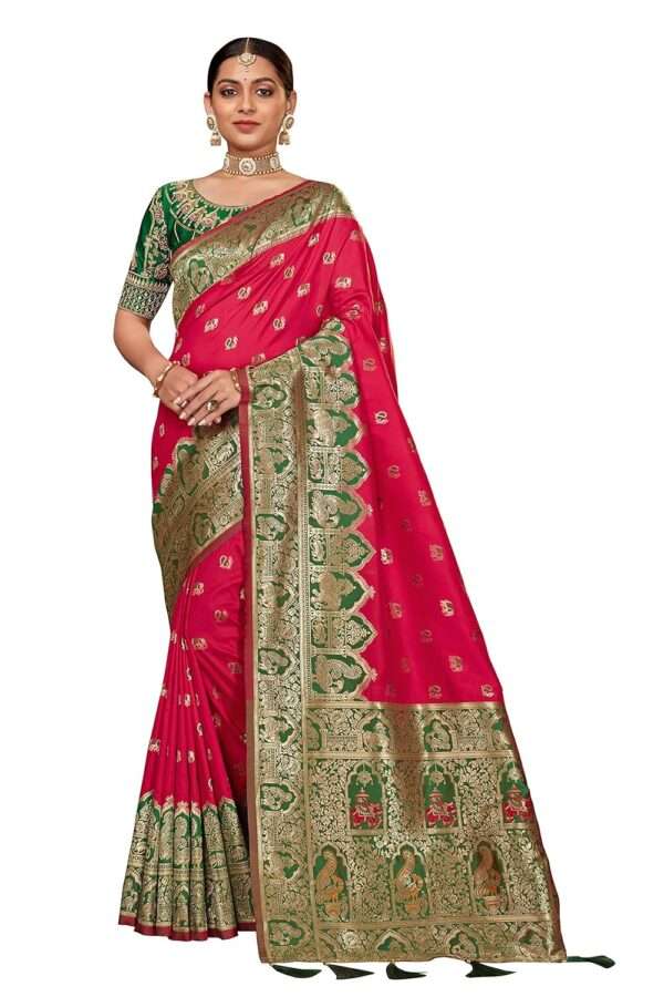 MANOHARI Women's Woven Silk Blend Designer Saree (MN1377_Pink)  Amazon.in Fashion