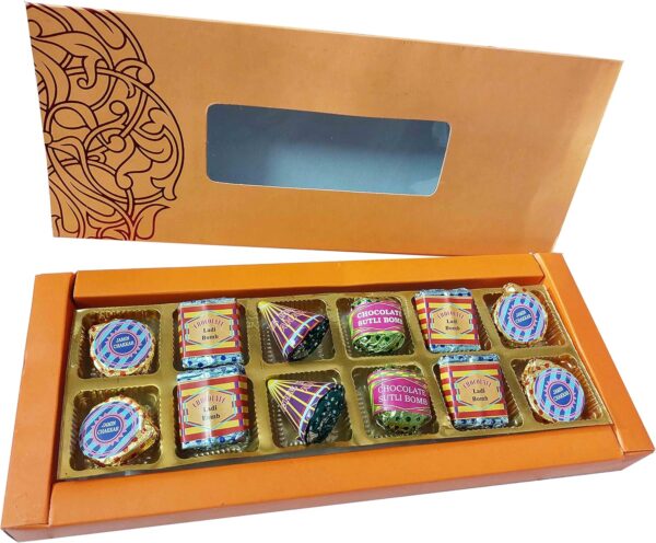 Cracker Chocolates Diwali Gift Box- 12 Diwali Bomb Cracker Shape Chocolates for Family and Friends, Worker, Employes, Brother, Sister, Diwali Gift Item, Sweet Surprise Box
