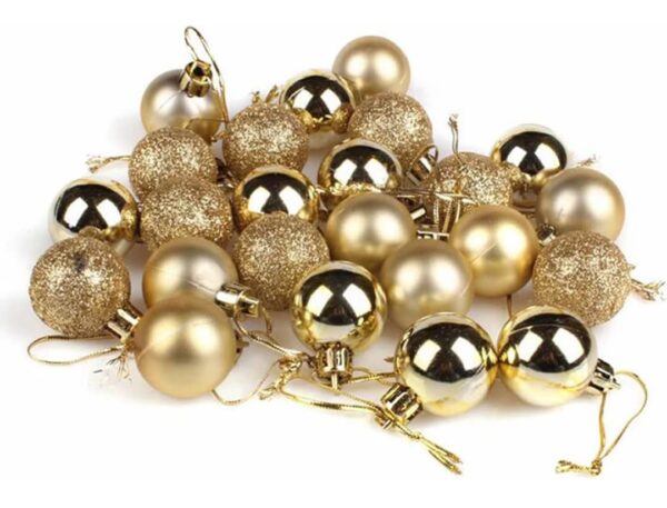 VRB Dec™ 24 Pcs Christmas Balls Ornaments Shatterproof Gold Xmas Trees Parties Decorations Balls for Holiday Wedding Party Decoration,with Hanging Hole (Golden 4 Cm)
