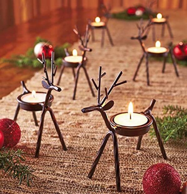 The Purple Tree Cast Iron Christmas Reindeer Tealight Holder, (Pack of 2), Christmas Candle Holder, Diwali Candle Holder, tealight Holder, Diwali Gift, Best Gift for Diwali Decor, Diwali Decoration,