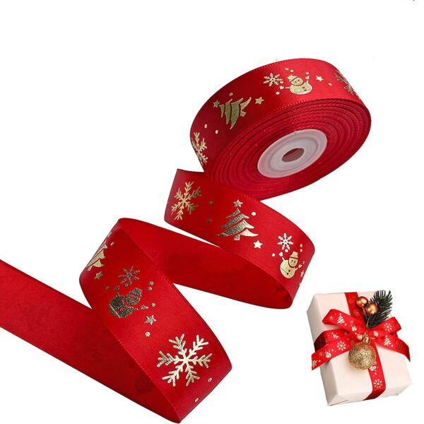 Forty Wings 9 Meter Red Christmas Printed Satin Ribbon Gift Wrapping Christmas Ribbon for Christmas Tree,Garlands, Wreath,Christmas Decoration Ribbon Gift Wrapping Christmas Craft Ribbons