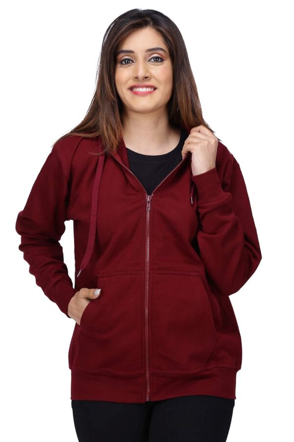 FALTU.CO Women\'s Cotton Full Zipper Sweatshirt Hoodies with Kangaroo Pocket Winter Wear Hooded Neck Sweatshirt