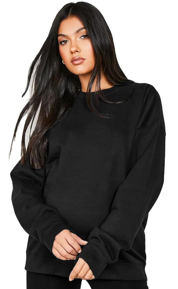 LEOTUDE Women\'s Loopknit Loose Fit Full Sleeve With Drop Shoulder Round Neck Sweatshirt