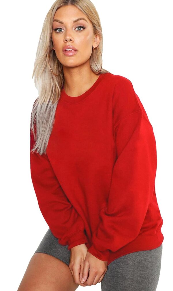 LEOTUDE Women\'s Boyfriend/Loose Fit Round Neck Loopknit Sweatshirt (Red Color)
