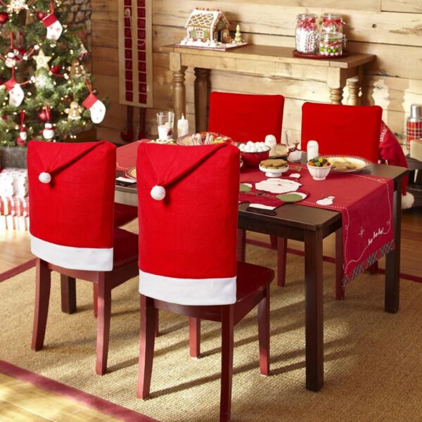 The Purple Tree Cute Christmas Chair Covers (Red and White) - Set of 6 Dinning Chair Cover, Santa Hat Chair Covers, Christmas Decoration,Velvet