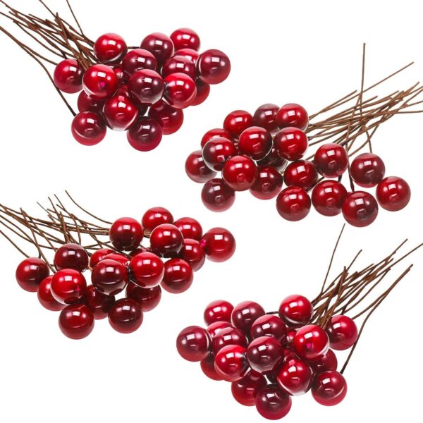ascension 50pcs Artificial Holly Berries, 10 mm Fake Berries Decor on Wire for Christmas Tree Decorations Flower Wreath DIY Craft Use (Red)