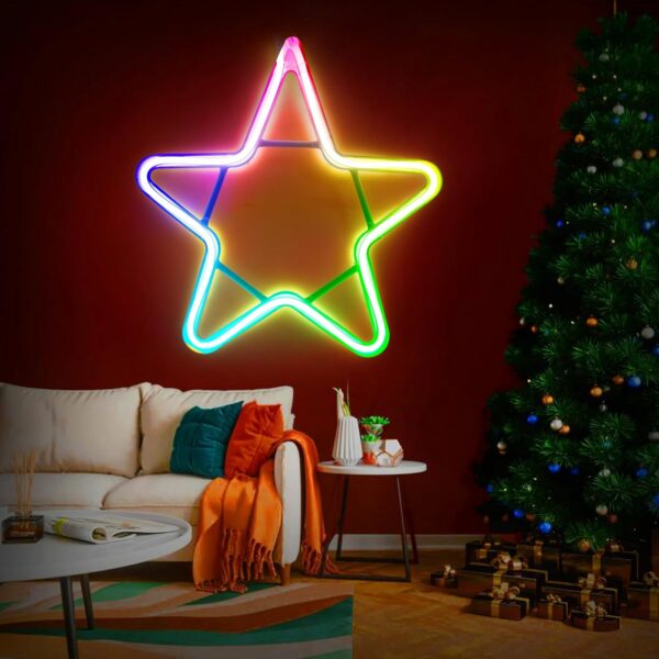 Gesto Star Neon Sign - LED Neon Strip Rope Lights for Home Decor | IP65 Waterproof Neon Signs For Diwali Decoration,Christmas Decoration,Birthday Decor, Indoor Outdoor | Electric AC Plug (Multicolor)