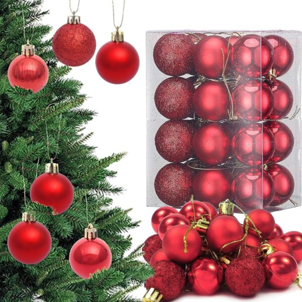 Ascension Pack of 24 Christmas Tree Decoration Balls Ornaments Hanging Props Xmas Tree Décor Accessories - Christmas Decorations Items for Home Decor Office Church Indoor Outdoor (Red Balls)