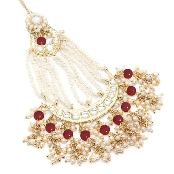 Karatcart Gold Plated Handcrafted Red Bead Kundan Passa for Women Chapka