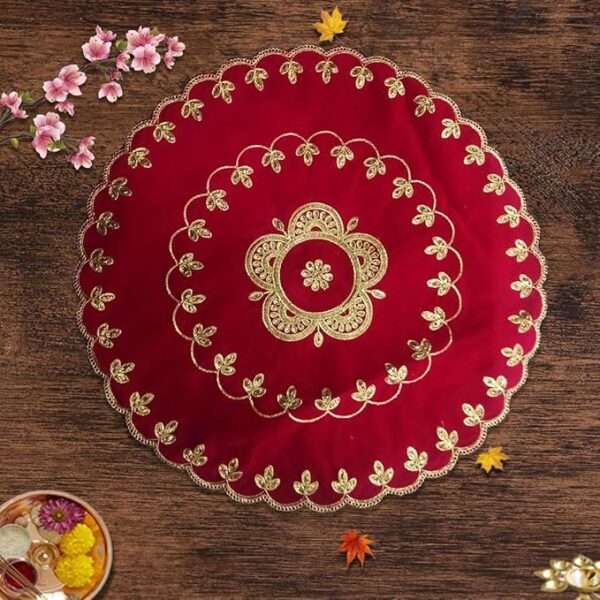Shoppersduniya Pink Velvet Designer Aasan Pooja Cloth Mat Mandir Temple Home Office Base Chowki 61cm