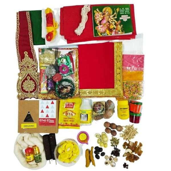 Poojnam Durga Puja Samagri Kit : Complete Set of 28 Essentials for Durga MATA Decoration and Worship During Navratri Festival | Navratri Special | MATA Rani Pooja (Set of 36)