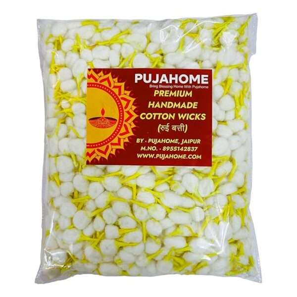 Pujahome Handmade Chandan Cotton Wicks 1100 Pcs Round Phool Batti for Pooja Aarti Navratri Home Décor Meditation & Spiritual Prayers