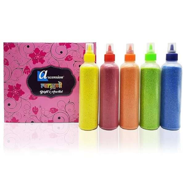 Ascension Rangoli Powder Colors Bottles 80 gm Each Design Creativity Diwali Decoration Floor Rangoli Art Ceramic Colours Rangoli Color Powder Rang for Navratri Diwali Decor Items (Set of 5)